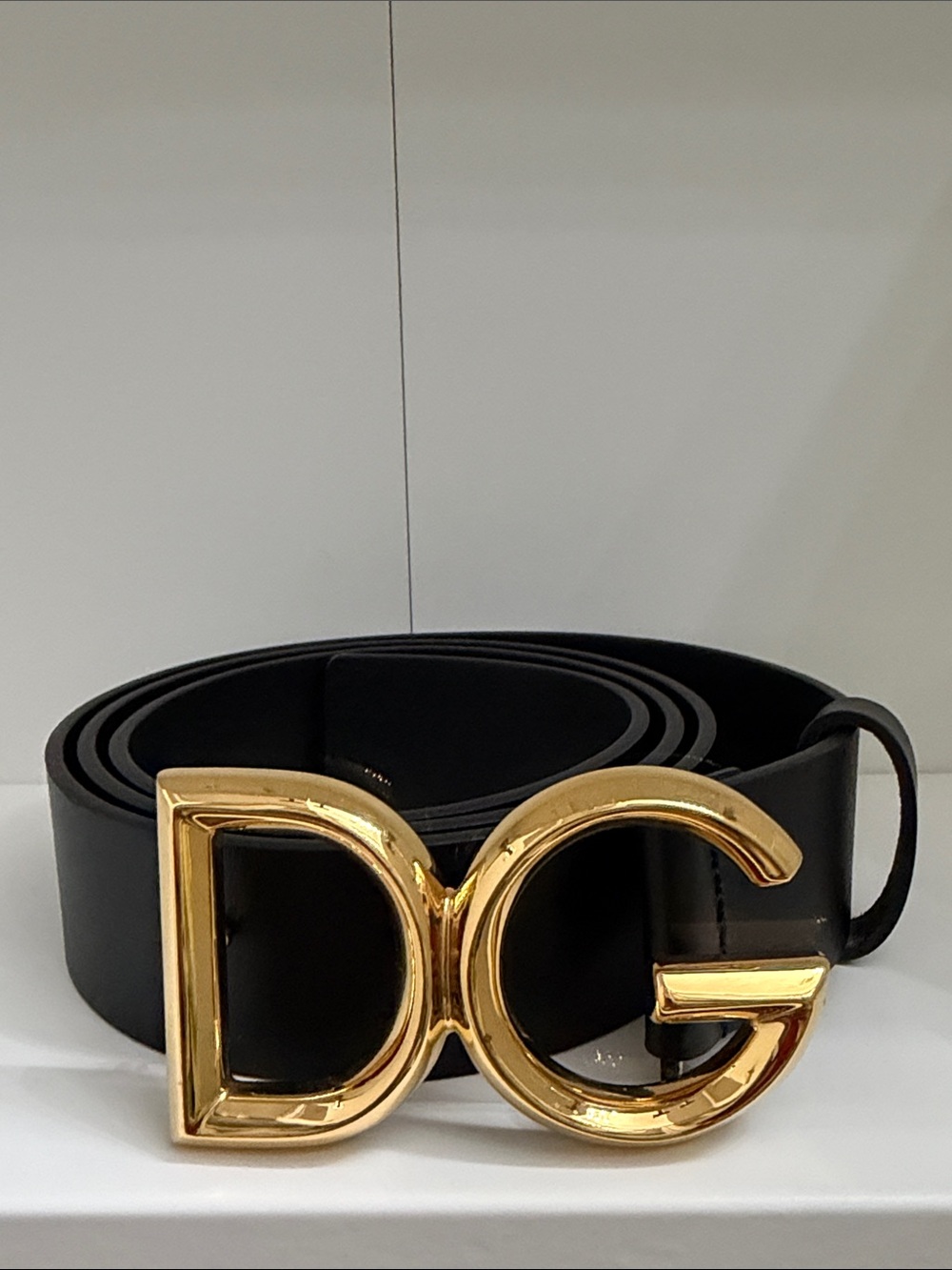 Dolce & Gabbana Black Leather Belt with Gold DG Logo Buckle